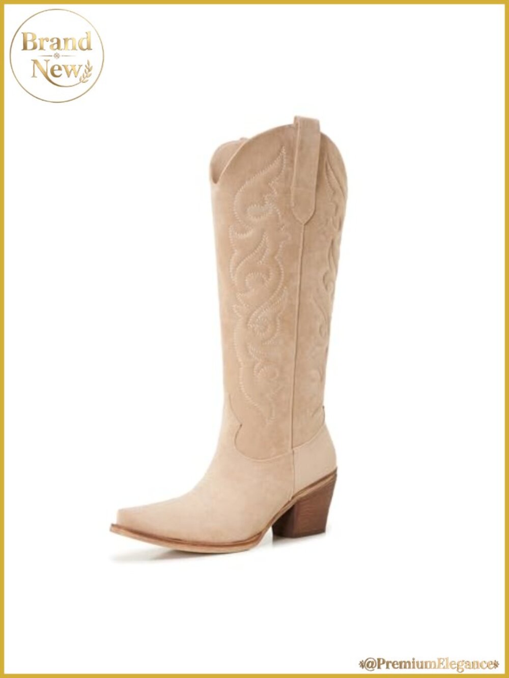 Suede Cowboy Boots Pointed Toe Chunky Heel Side Zipper Non-Slip Sole Women's